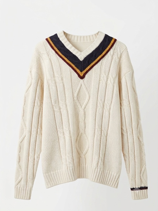 Vintage Other - Vintage 90’s Tommy Hilfiger Cream Cable-Knit V-Neck Sweater Size XL